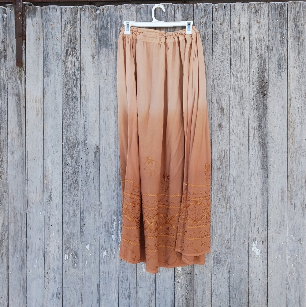 Women’s‎ Free Size Maxi Skirt Embroidered Ombre Orange Hippie Festival Gypsy - Picture 5 of 6